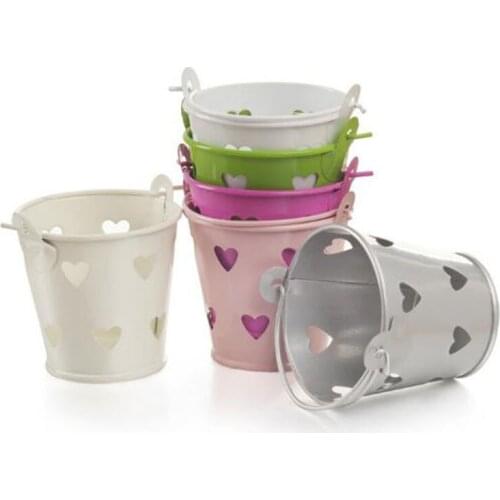 Iron Mini Bucket Flowerpot Heart Hollow Plant Pot Candy Chocolate Storage Basket Matal Crafts for Home Decoration