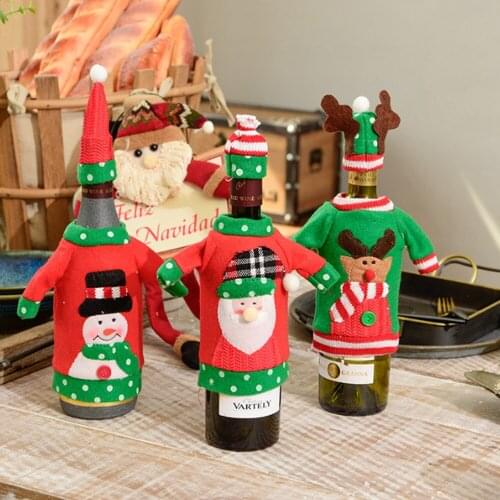 1 pc Xmas Wine Bottle Cover Embroidery Cartoon Wine Bottle Christmas Hat Set Party Decor High Rating Cute Bottle Cover