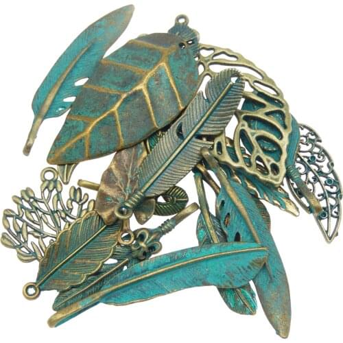 14piece)Creative Mix Punk Necklace Pendant Vintage Man Tree Leaf Alloy Bracelet Charms 15-75mm Jewelry Accessories Crafts 52270