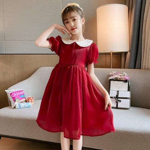 2021 Lovely Girls Bow Sashes Princess Dress New Summer Korean Children Clothes Kids Teens Casual Elegant Fashion Dress 4-13Years