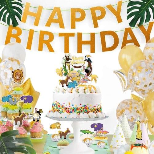 39pc/set Unicorn Rainbow Animals Cake Topper Birthday Party Kids Favors Cake Flag Decoration Cupcake Topper Baby Shower Supplies