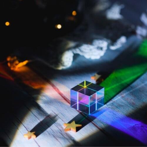 40MM Cubic Science Cube Optical Prisma Photography with Hexahedral Prism Home Decoration Prism Glass Rainbow Color