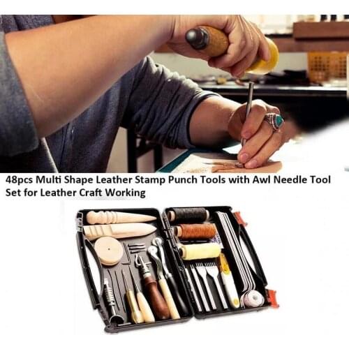 48 pcs Advanced Leather Sewing Tools and Supplies with Carrying Organizer Cutting Mat Stamping Tools Needles Snaps Rivets Kit