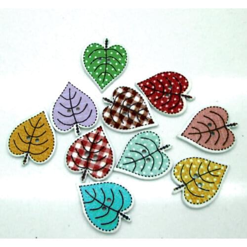 50pcs 24x18mm Random Mixed Heart Trees Pattern Wooden Buttons For Clothes Crafts Sewing Scrapbooking DIY Accessories