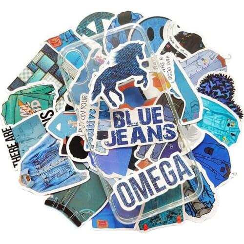 50pcs Blue Jeans Stickers decal scrapbooking diy pasters home decoration phone laptop waterproof cartoon accessories