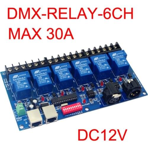 6CH Relay Switch DMX512 Controller RJ45 XLR 6 way Relay Switch(max 30A) DMX512 Decoder New 1pcs 6CH Relay Switch DMX512