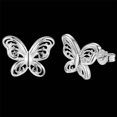 Promotion AE867 wholesale butterfly stud silver color earrings women lady fashion classic jewelry Nickle free /antiallergic
