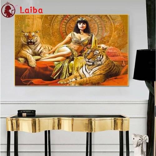 Diamond Embroidery Cleopatra Queen Animal Tiger Full Square round Diamond Mosaic Rhinestones Painting Cross Stitch Wall Decor