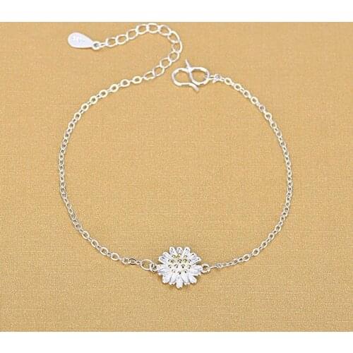 925 Sterling Silver Jewelry Daisy Flower Anklet for Women Girls Friend Foot Barefoot Leg Jewelry SLE115