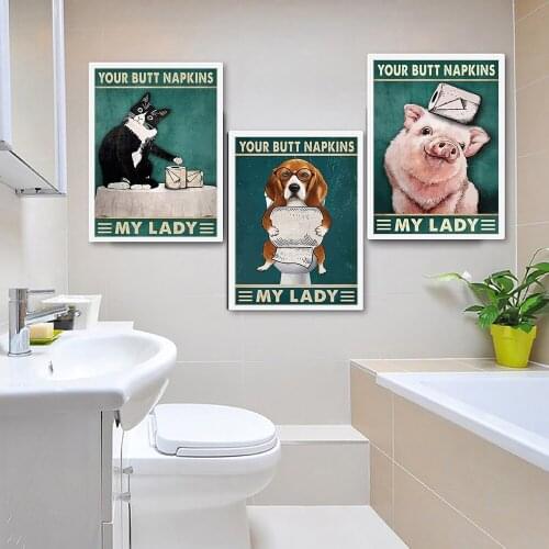 Your Butt Napkins My Lady Paper Poster Print Retro Animal Canvas Raccoon Cat Pig Dog Pictures Funny Toilet Bathroom Modern Decor