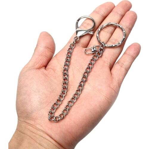 18cm Long Silver Ring Clip Keyring Metal Wallet Belt Chain Rock Punk Trousers Hipster Pant Jean Keychain Mens HipHop Jewelry