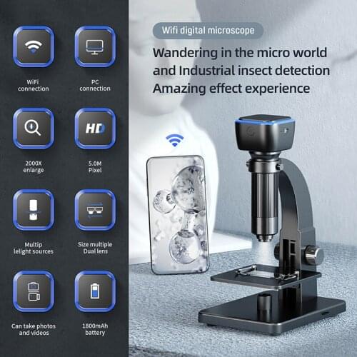 Dual Lens Wifi Digital Microscope 2000X Cell Microscope Biological HD Microscope Electronic Eyepiece Monocular
