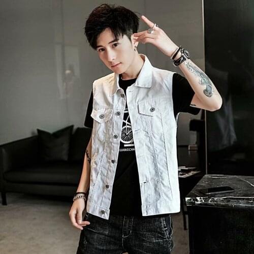 Spring Summer Mens Fashion Jacket Sleeveless Waistcoat Denim Vest Casual Street Slim Cotton Cowboy Jackets Comfortable Jean Top