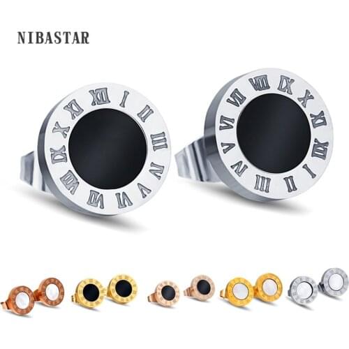 Elegant And Charming White Shell And Black Acrylic Roman Numerals Stud Earrings For Women/Men Girls Piercing Jewelry