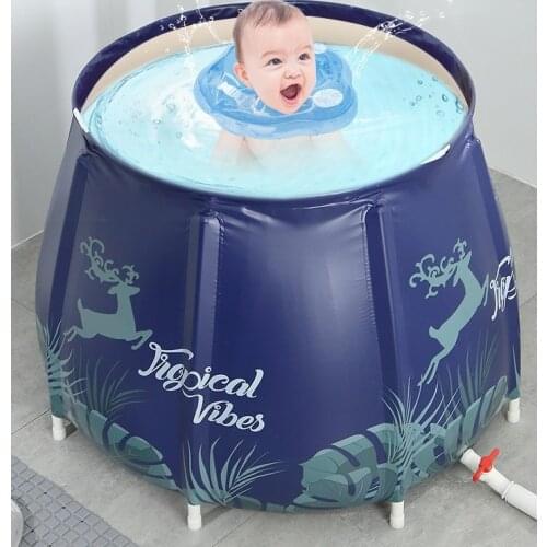 Hot Folding Insulation Bath Barrel Portable Adult Insulation Bathtub New PVC Barrel Home Bath Tub with Storage Bag 70*70cm