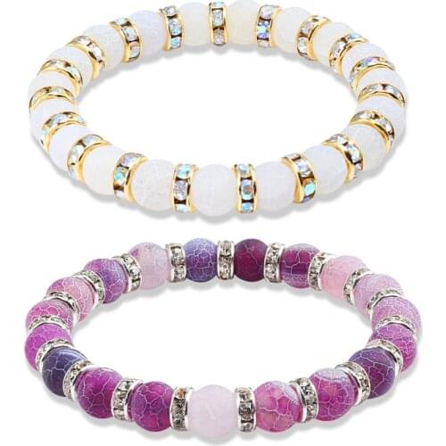 Classic Crystal Beads Natural Stone Bracelet For Women Men Rhinestones White Purple Bracelets Bangles Chakra Yoga Jewelry Gifts