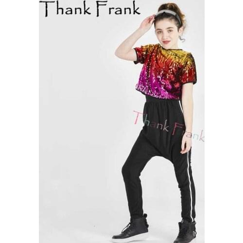 2-Piece Kids Sequin Hip Hop Clothing Clothes for Girls Women Hip Hop Girl Street Dance Costume Cool Jazz Dance Rave Outfit C560