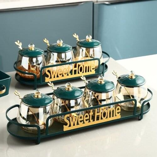 Kitchen Storage Transparent Glass Seasoning Jar with Lid Home Salt Sugar Condiment Box Salt Condiment Jar Set Glass Jars