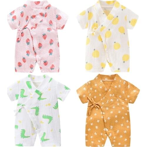 0-18M Summer Baby Girl Boys Clothing Rompers Jumpsuit Short-sleeved Floral Print Cute Soft Newborn Infant Baby Kimono Playwear