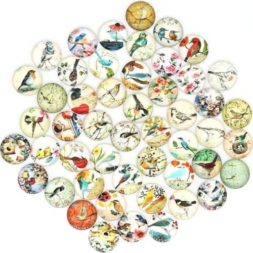 Mosaic Tiles package Mixed Flower bird butterfly Pattern Mosaic Printed Glass Half Round Crafts Glass Mosaic for Jewelry Making