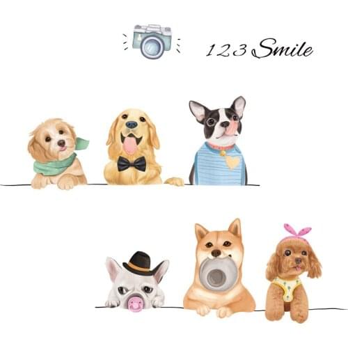 Cartoon Hand Painted Colorful Dog Wall Stickers Room Decoration Lovley Animals Home Decor for Kids Room PVC Wall Art