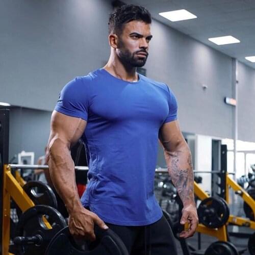 Mens T-shirt Muscle Fitness clothing Bodybuilding tops Workout Clothes Cotton gym T Shirts plus size M-2XL