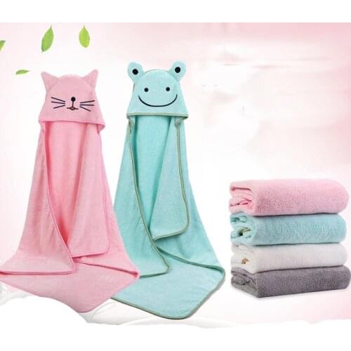 90X90cm Soft Baby Bath Towel Coral Fleece Cartoon Baby Blanket With Hood Coral Fleece Infant Warm Towels Kids Bathrobe