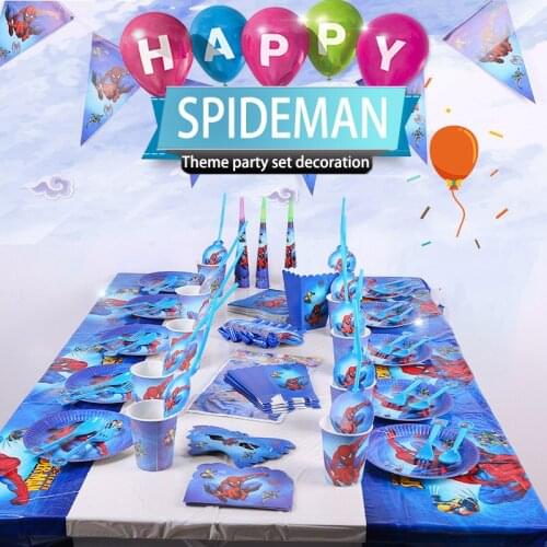 Disney Cartoon Boy Theme Spiderman Marvel Birthday Party Knife and Fork Spoon Paper Towel Cup Birthday Hat Cutlery Set 2A01