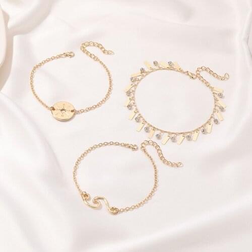 2021 European and American New Fashion Creative Tassel Hollow Bracelet Set Simple Retro Geometric Metal Three-piece Jewelry