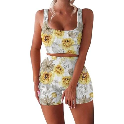 New Printed Running Clothes Summer Yoga Naveled Sets High Waist Gym Clothing Workout Fast Dry Sport Outfit Casual Fitness Suit