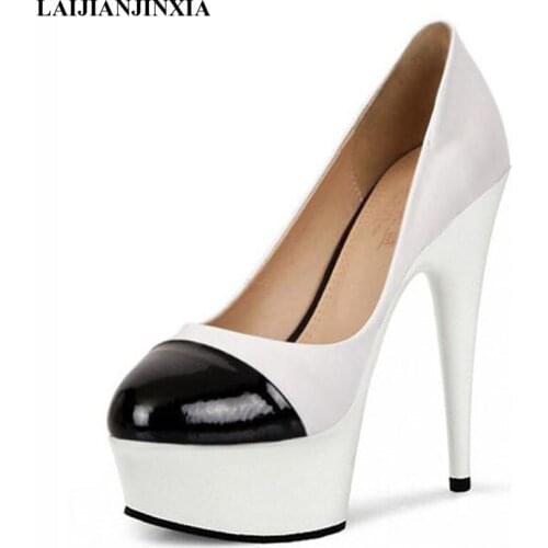 New Women Round Toe Height Platform Extreme High Heels Shoes 15CM Snake Sexy Pumps Nightclub Evening Party Dance Shoes