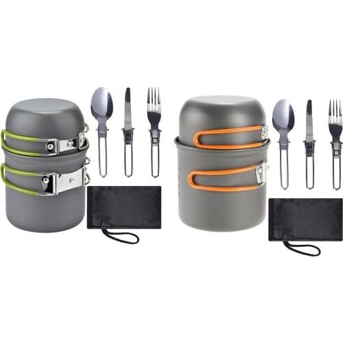 Camping Cooker Pan Set Camping Cookware Kit for 1-2 People, Tableware Cutlery Utensil Pot Pan for Backpacking Picnic Hiking