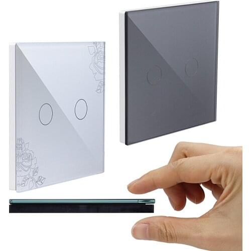 Switches for Incandescent/Fluorescent/Energy saving/LED Lamp Touch On/Off Switch 2 Gang 1 Way Light Wall Touch Screen Switches