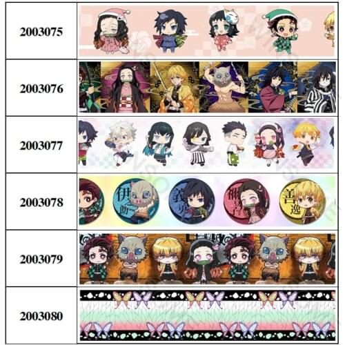 Lovely Japan Cartoon kimetsu no yaiba Ghost Printed Grosgrain Ribbon5 Yards16mm/25mm/38mm for DIY Hair Bows Party Decoration