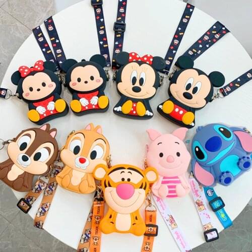 Disney Mickey Minnie Mouse Silicone Coin Purse Stitch Donald Duck Daisy Frozen Cartoon Anime Figure Shoulder Bag Kids Gift Toys