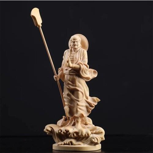 Boxwood 15cm Dharma Sculpture Wood Carving Zen Buddha Statue Feng Shui Home Decor
