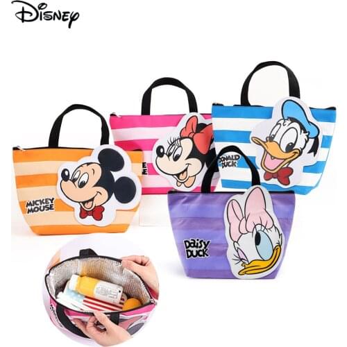 Disney Mickey Minnie Lunch Box Carry Bag Cartoon Anime Printing Canvas aluminum foil Carry Bag Student Food Makeup Picnic Bag
