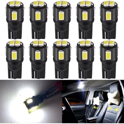 10PCS W5W LED T10 LED Bulbs 5630 6SMD For Car Parking Position Lights Interior Map Dome Lights DC 12V White Auto Lamp 6500K