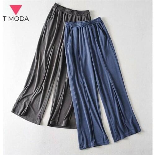 T MODA 2021 New Arrival Spring Summer Fashion Women Loose Wide Leg Pants Lady Plus Size Elastic Waist Casual Cuprammonium Pants