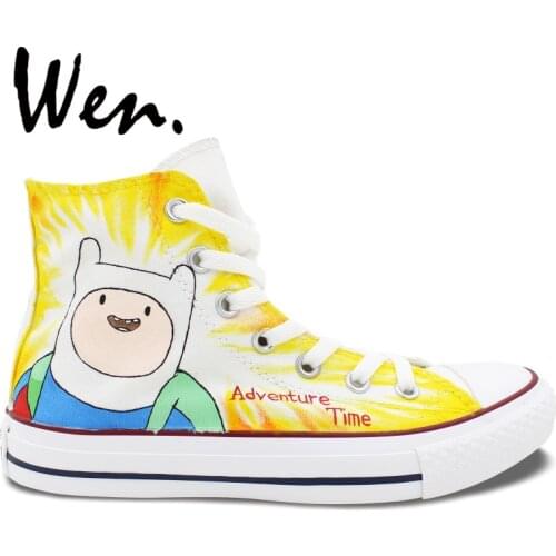 Wen Hand Painted Skateboard Sneakers Design Custom Animation Adventure Time Men Womens High Top Outdoor Sports Canvas Shoes