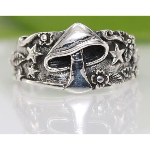 Vintage Mens Ancient Silver Mushroom Star Leaf Ring 5-13# Creative Punk Knuckle Ring Party Jewelry Accessories for Women Unisex