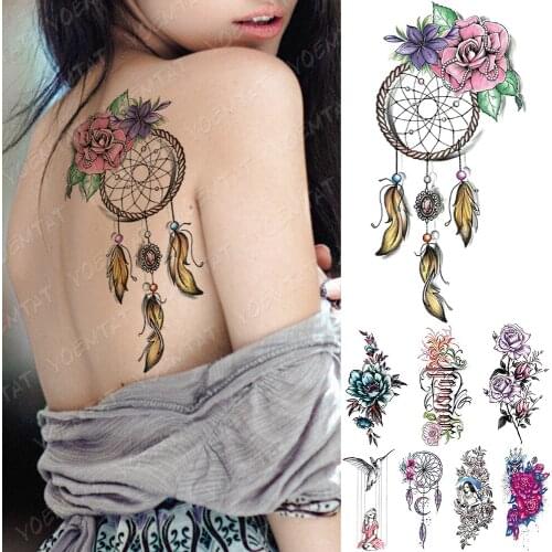 Waterproof Temporary Tattoo Sticker Dreamcatcher Flowers Love Flash Tattoos Butterfly Lotus Body Art Arm Fake Sleeve Tatoo Women