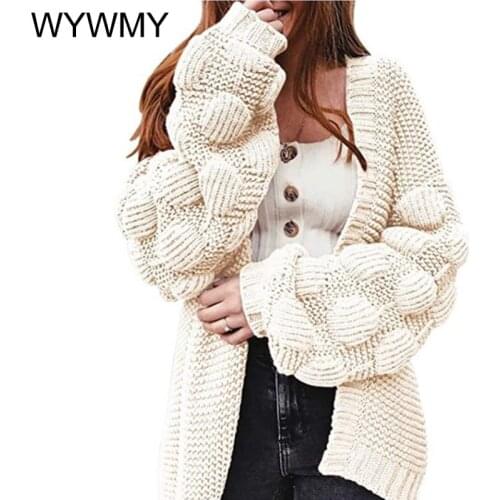 Women Oversized Cardigan Knitted Sweater 2021 New Vintage Cute Chunky Sweaters Wrap Long Fall Pom Pom Open Front Knit Sweaters