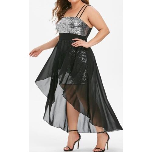 Women Plus Size Solid Color Sleeveless Strap Sequins High Low Party Dresses Beach Sundress Women Summer Dresses Платье Женское