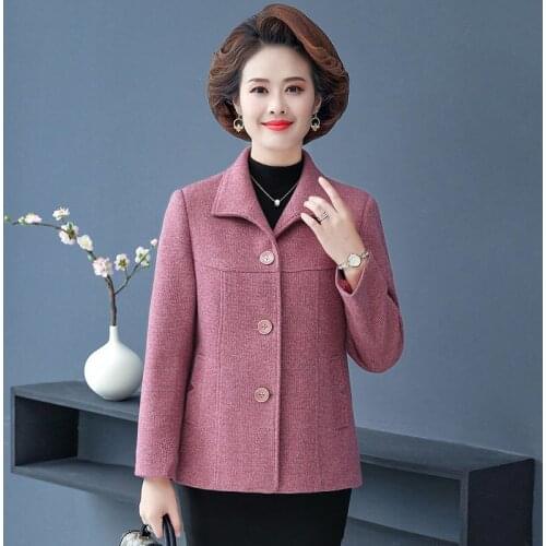 Plus Size Women Autumn Winter Woolen Coat Fashion Short Middle-Elderly Add Cotton Thicken Wool Outwear Female Casual Top R840