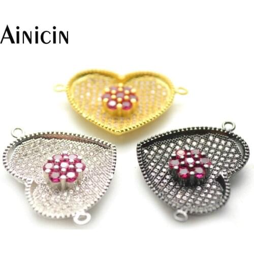 10pcs Red Flower In Heart Double Circles Connectors Fashion Connection for Necklace & Bracelet Making Findings