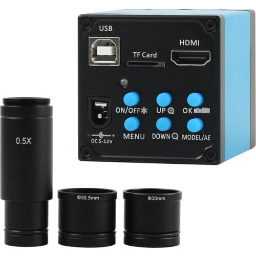 1080P 20MP HDMI USB Industrial Video Microscope Camera TF Card Video Recorder+0.5X C mount Eyepiece Lens +30mm 30.5mm adapter