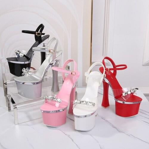 2021 Summer Women Crystal Transparent PVC 17cm High Heels 7cm platform Fetish Sandals Strange Heels Sexy Plus Size Party Shoes