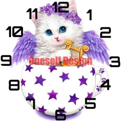 2021 top popular 5d diamond embroidery full set cat picture of rhinestones clock diy frame wall sticker 5d diamond mosaic sale