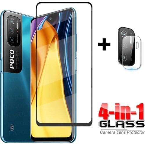 4-in-1 Glass on Poco X3 NFC Tempered Glass For Xiaomi Poco M3 C3 X2 M2 F2 Pro HD Camera Lens Screen Protector Full Cover Glass